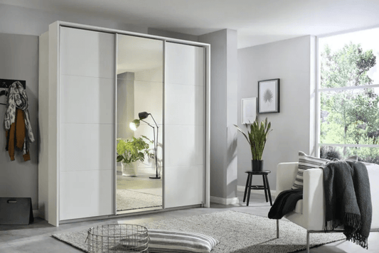 Kulmbach 3 Door Sliding Wardrobe in Alpine White with Carcase Handle Strips - W 203cm