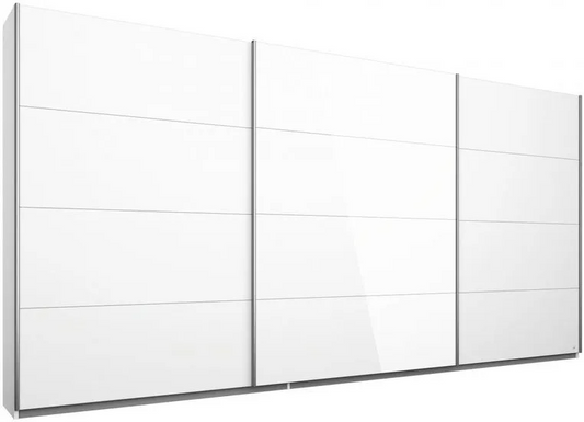 Kulmbach 3 Door Sliding Wardrobe in Alpine White and Glass White with Aluminium Handle Strips - W 271cm