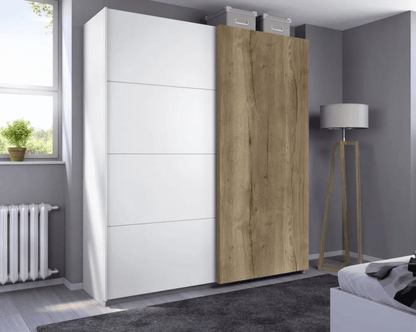Halifax 2 Door Sliding Wardrobe in Alpine White and Oak - W 181cm