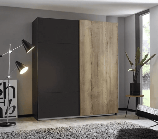 Halifax 2 Door Sliding Wardrobe in Metallic Grey and Oak - W 181cm