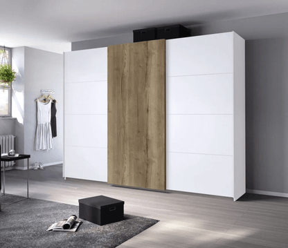 Halifax 3 Door Sliding Wardrobe in Alpine White and Oak - W 271cm