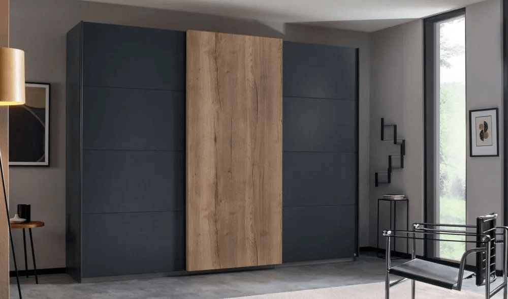 Halifax 3 Door Sliding Wardrobe in Metallic Grey and Oak - W 271cm