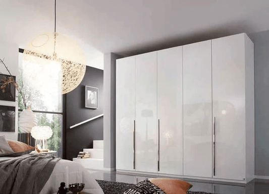 Montclar 5 Door Wardrobe in Alpine White and High Polish White - W 251cm