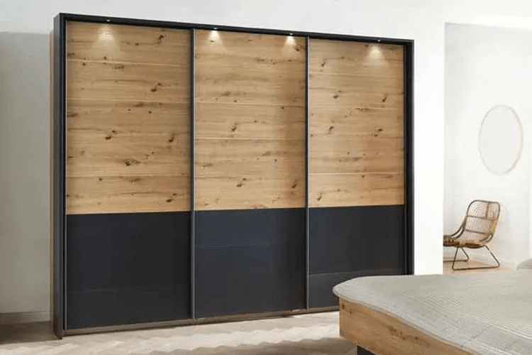 Bilbao-Extra 3 Door Sliding Wardrobe in Artisan Oak and Metallic Grey - W 271cm