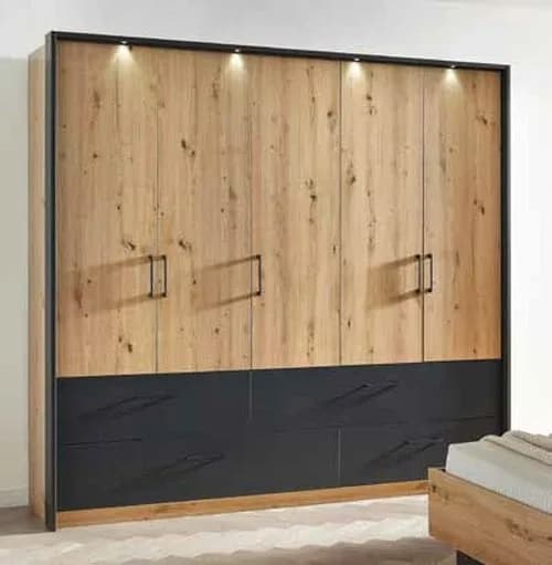 Bilbao-Extra 5 Door 4 Drawer Combi Wardrobe in Artisan Oak and Metallic Grey - W 226cm