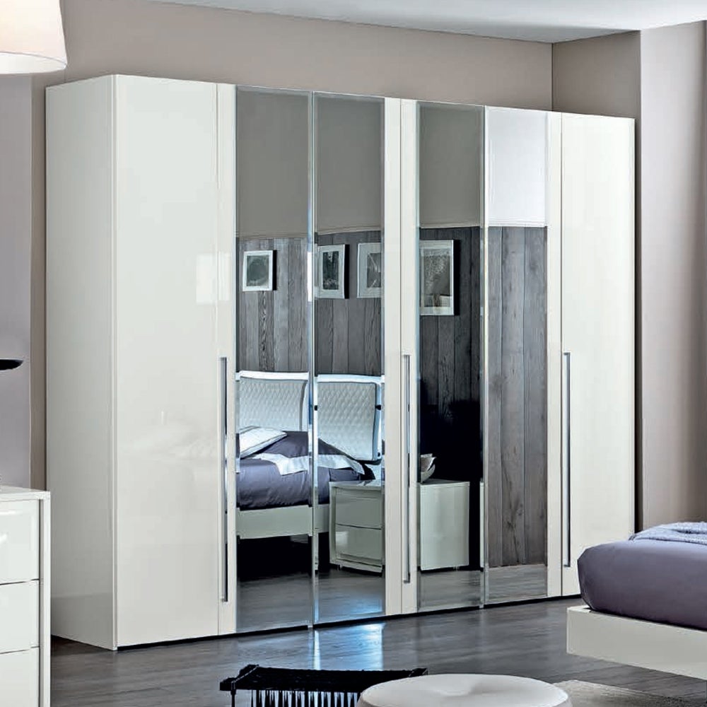 Dama Bianca Night White Italian 6 Door Mirror Wardrobe