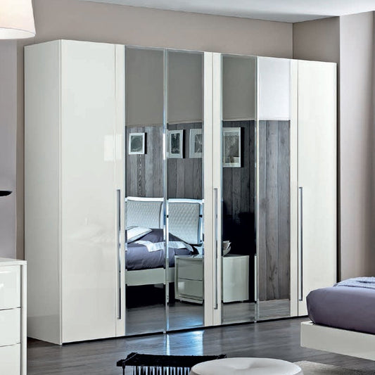 Dama Bianca Night White Italian 6 Door Mirror Wardrobe
