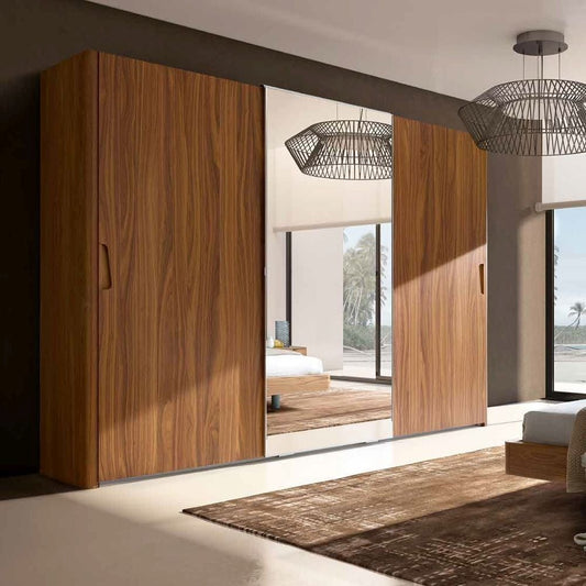 Luna Night Walnut Italian Sliding Wardrobe with Mirror