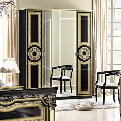 Aida Black and Gold Italian 4 Door Wardrobe