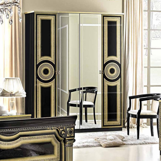 Aida Black and Gold Italian 4 Door Wardrobe
