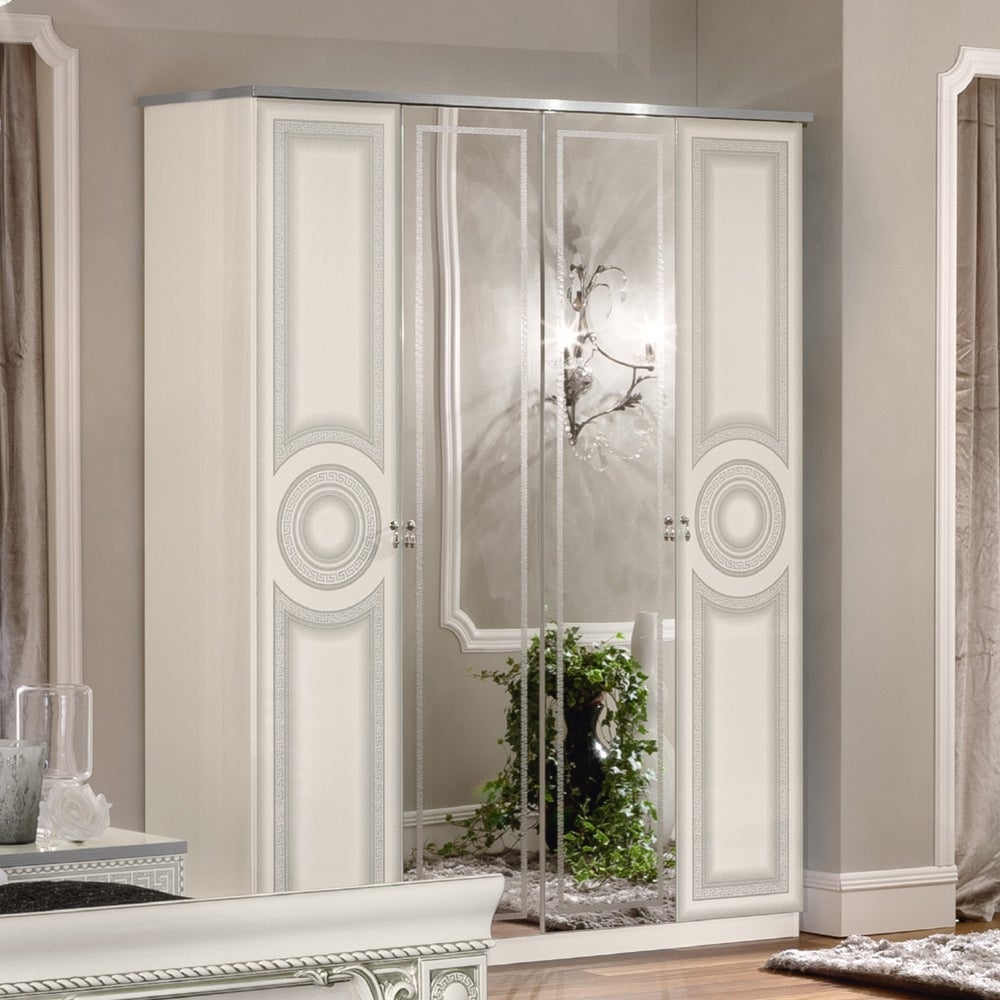 Aida White and Silver Italian 4 Door Wardrobe