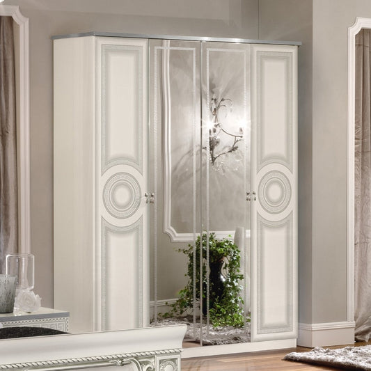 Aida White and Silver Italian 4 Door Wardrobe