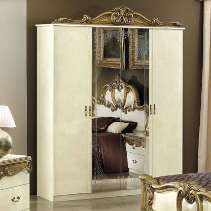 Barocco Ivory and Gold Italian 4 Door Wardrobe