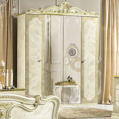 Leonardo Night Italian Ivory High Gloss and Gold 4 Door Wardrobe