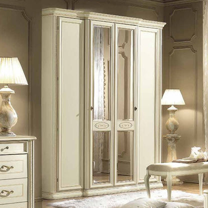 Siena Night Ivory Italian 4 Door Wardrobe with 2 Mirror