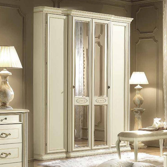 Siena Night Ivory Italian 4 Door Wardrobe with 2 Mirror