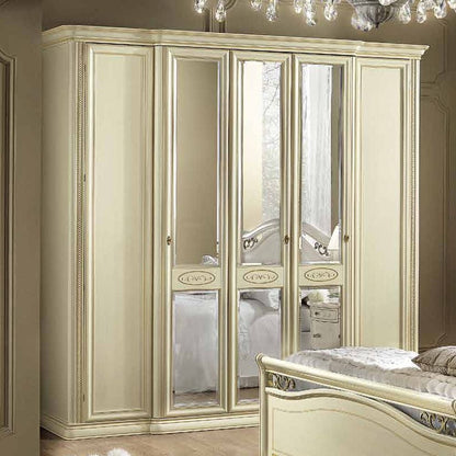 Siena Night Ivory Italian 5 Door Wardrobe with 3 Mirror