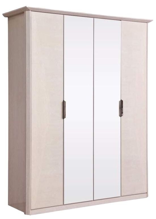 London Cream Walnut 4 Door High Gloss Wardrobe with 2 Mirrors
