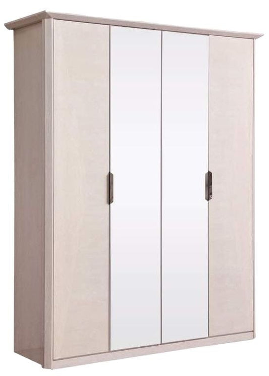 London Cream Walnut 4 Door High Gloss Wardrobe with 2 Mirrors