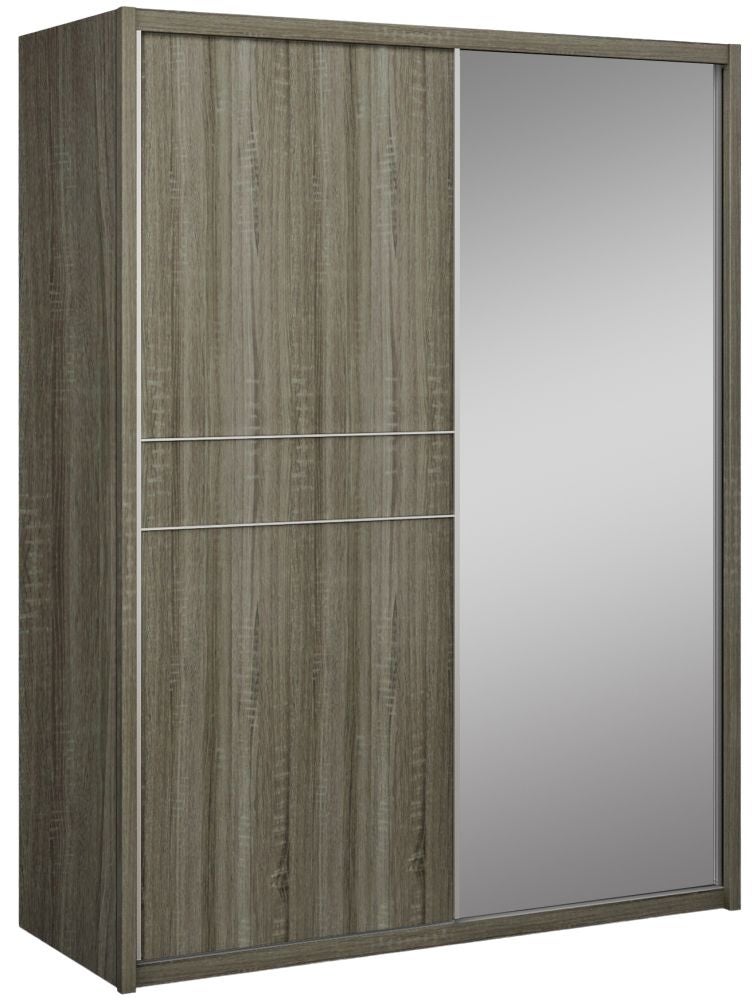 Havana Oak Sliding Wardrobe with Mirror - Lansbury 2-Door Modern Closet Storage