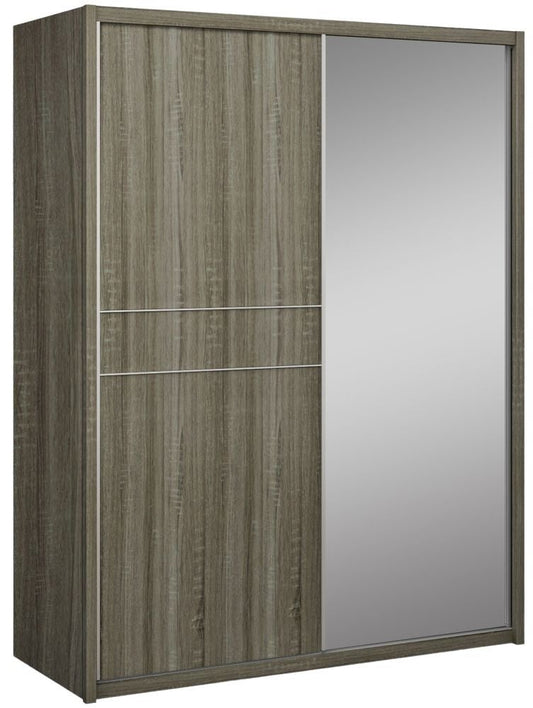 Havana Oak Sliding Wardrobe with Mirror - Lansbury 2-Door Modern Closet Storage
