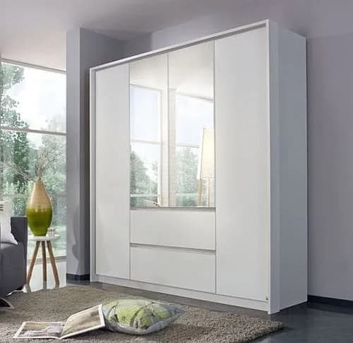 Mainz Alpine White 4 Door 2 Drawer Combi Wardrobe with 2 Mirror Front - 181cm