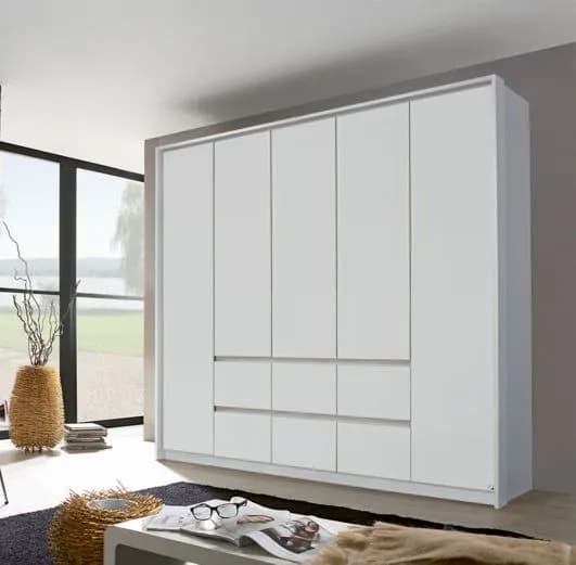 Mainz Alpine White 5 Door 6 Drawer Combi Wardrobe - 226cm