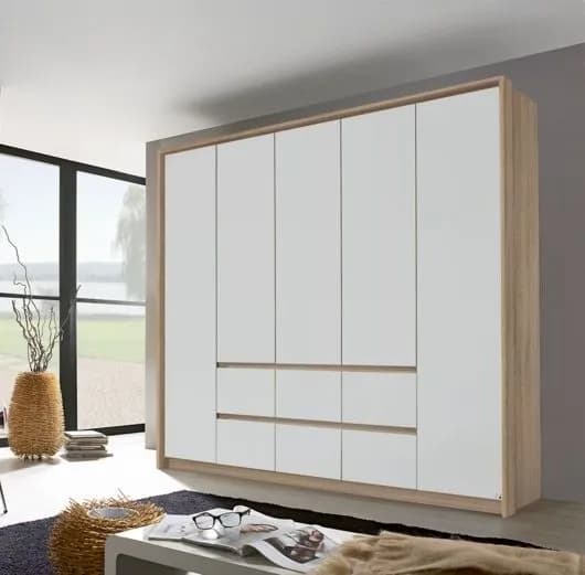 Mainz Sonoma Oak and Alpine White 5 Door 6 Drawer Combi Wardrobe - 226cm