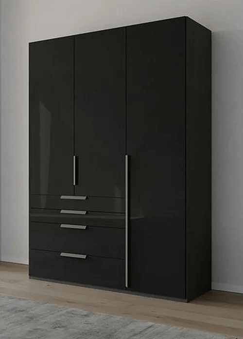 Purisma Graphite 3 Door 4 Drawer Combi Wardrobe with Basalt Glass Front - 151cm