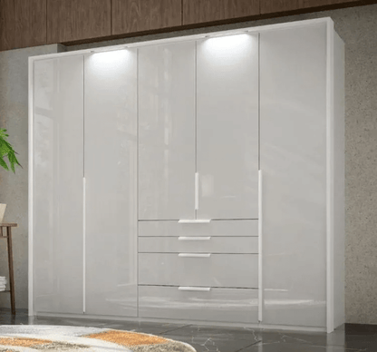 Purisma Silk Grey 5 Door 4 Drawer Combi Wardrobe with Glass Front - 251cm