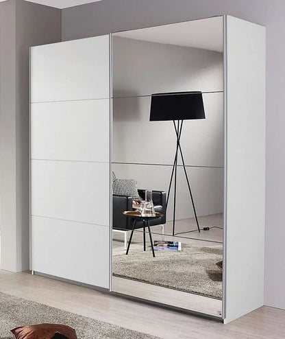 Subito Alpine White 2 Door Sliding Wardrobe with 1 Mirror Front - 136cm