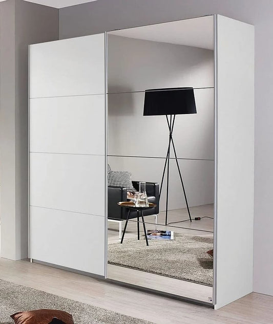 Subito Alpine White 2 Door Sliding Wardrobe with 1 Mirror Front - 136cm