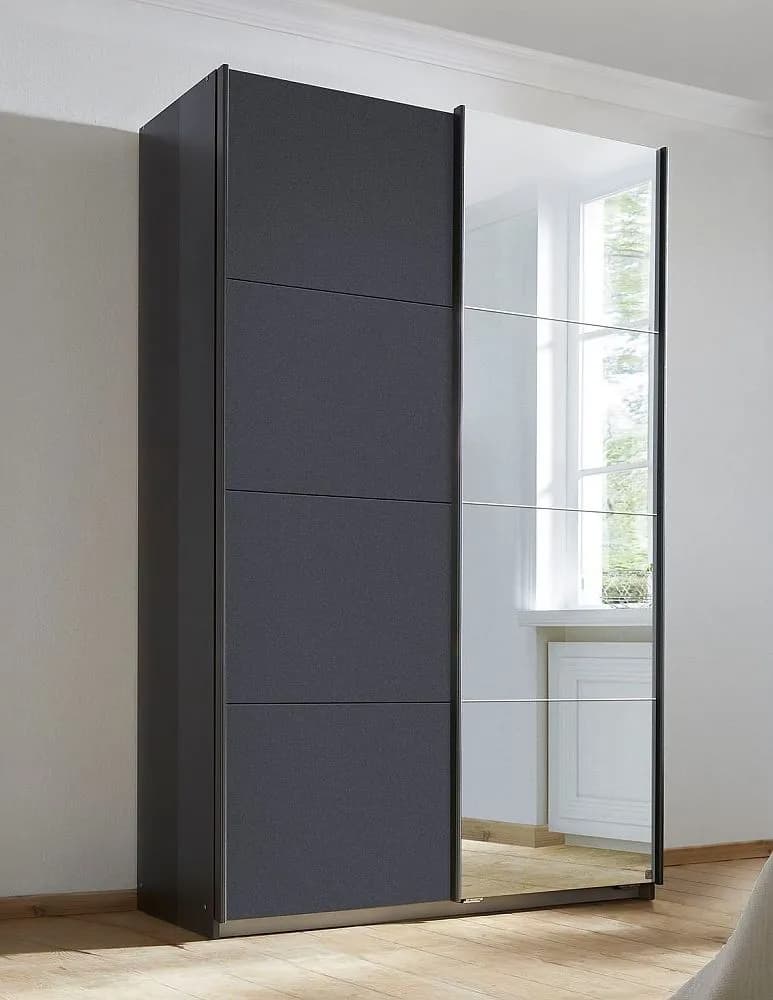 Subito Metallic Grey 2 Door Sliding Wardrobe with 1 Mirror Front - 136cm