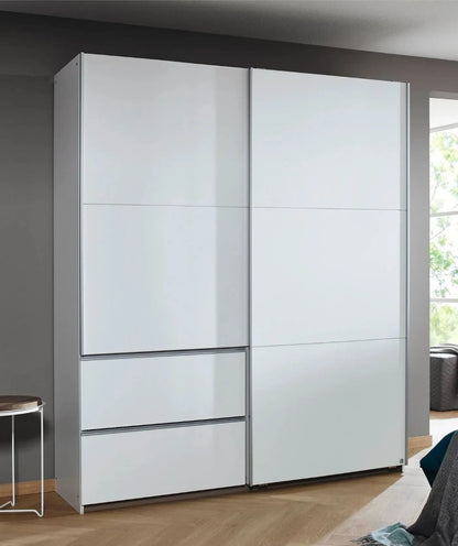 Sevilla Alpine White 2 Door 2 Drawer Combi Sliding Wardrobe with Aluminium Handle Strips - 175cm