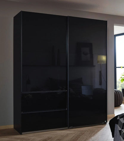 Sevilla High Gloss Metallic Grey 2 Door 2 Drawer Combi Sliding Wardrobe - 175cm