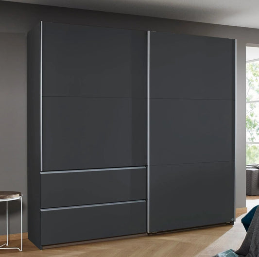 Sevilla Metallic Grey 2 Door 2 Drawer Combi Sliding Wardrobe with Aluminium Handle Strips - 218cm