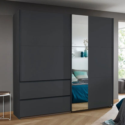 Sevilla Metallic Grey 2 Door 2 Drawer Combi Sliding Wardrobe with Mirror Panel - 218cm