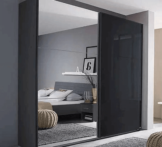 Cadiz High Gloss Metallic Grey 2 Door Sliding Wardrobe with 1 Mirror Front - 175cm
