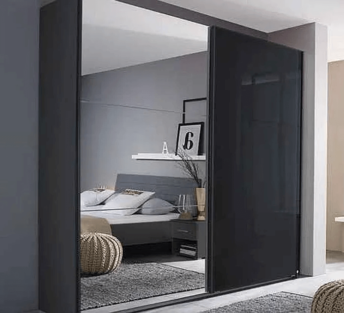 Cadiz High Gloss Metallic Grey 2 Door Sliding Wardrobe with 1 Mirror Front - 218cm