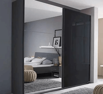 Cadiz High Gloss Metallic Grey 2 Door Sliding Wardrobe with 1 Mirror Front - 218cm