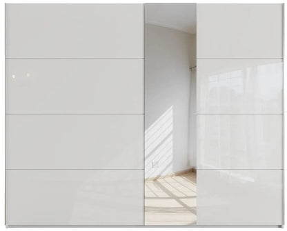 Miramar 2 Door Sliding Wardrobe with White Glass and Mirror Front - W 271cm