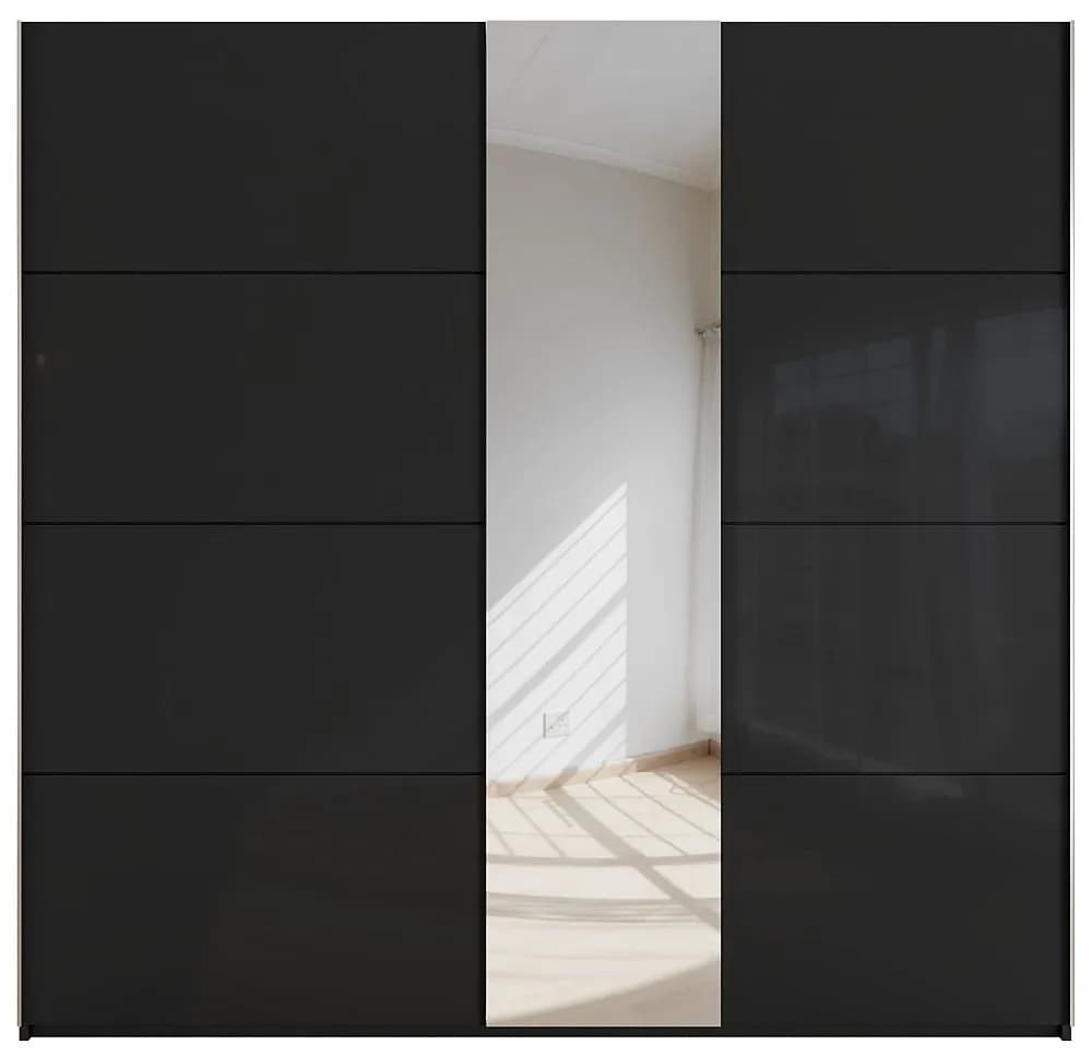 Miramar 2 Door Sliding Wardrobe with Black Glass and Mirror Front - W 226cm