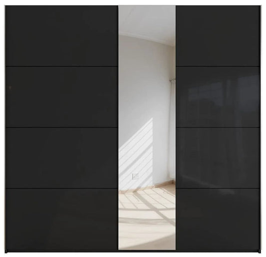 Miramar 2 Door Sliding Wardrobe with Black Glass and Mirror Front - W 226cm