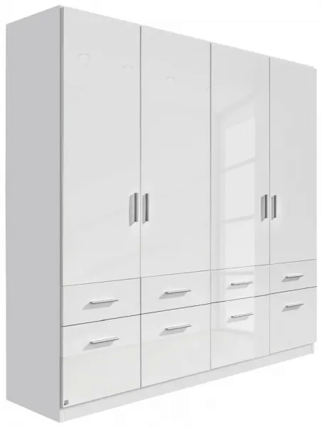 Celle 4 Door White Gloss Combi Wardrobe - 181cm - Alpine White and High Gloss White