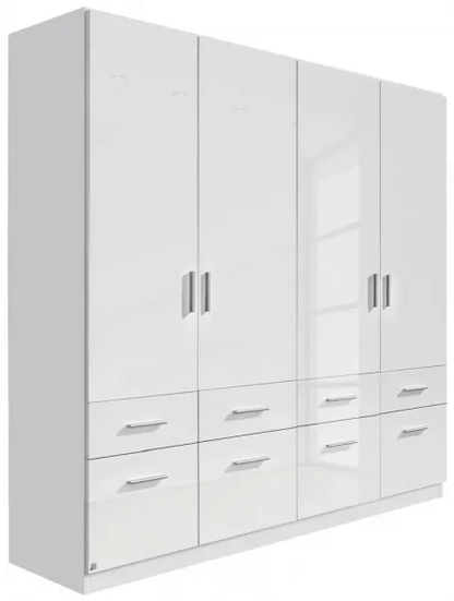 Celle 4 Door White Gloss Combi Wardrobe - 181cm - Alpine White and High Gloss White