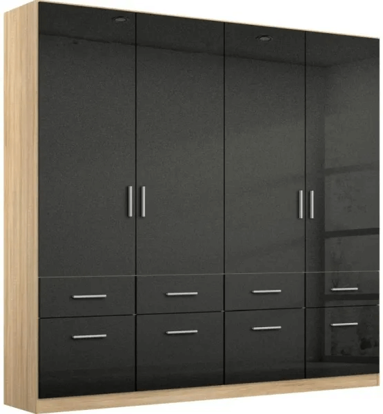 Celle 4 Door White Gloss Combi Wardrobe - 181cm - Sonoma Oak and High Gloss Grey