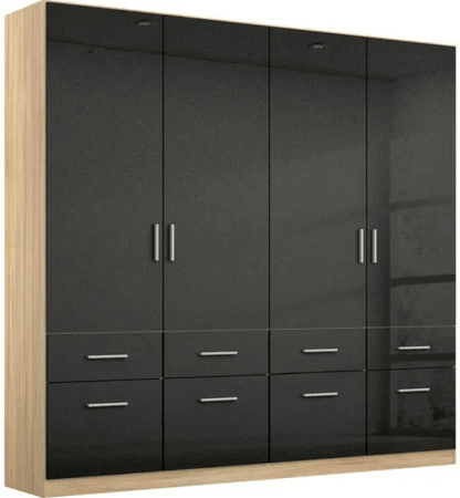 Celle 4 Door White Gloss Combi Wardrobe - 181cm - Sonoma Oak and High Gloss Grey