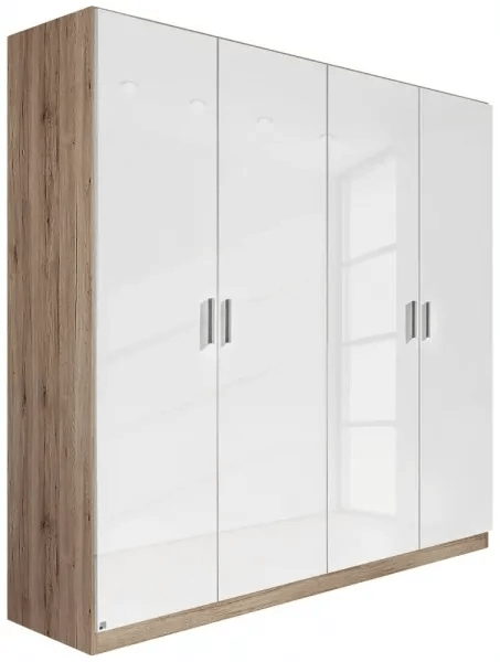 Celle 4 Door White Gloss Wardrobe - 181cm - Sanremo Oak and High Gloss White