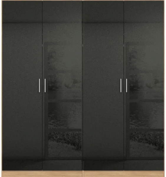 Celle 4 Door White Gloss Wardrobe - 181cm - Sonoma Oak and High Gloss Grey