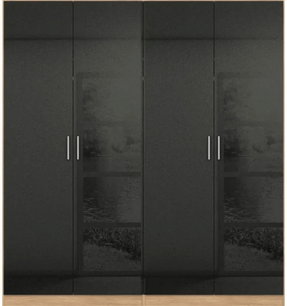 Celle 4 Door White Gloss Wardrobe - 181cm - Sonoma Oak and High Gloss Grey